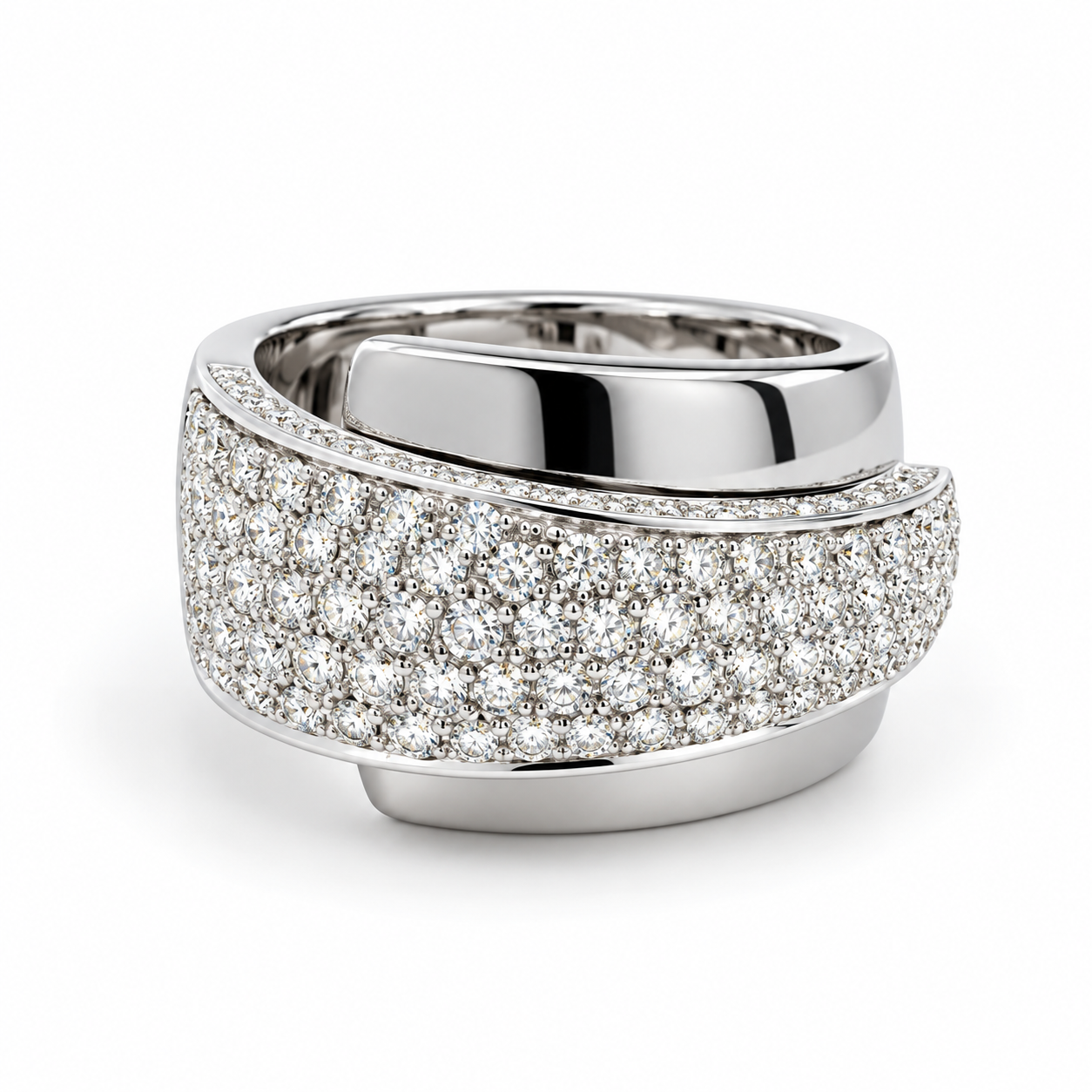 Stefan Hafner white gold diamond pavé wrap cocktail ring with 1.71ct diamonds