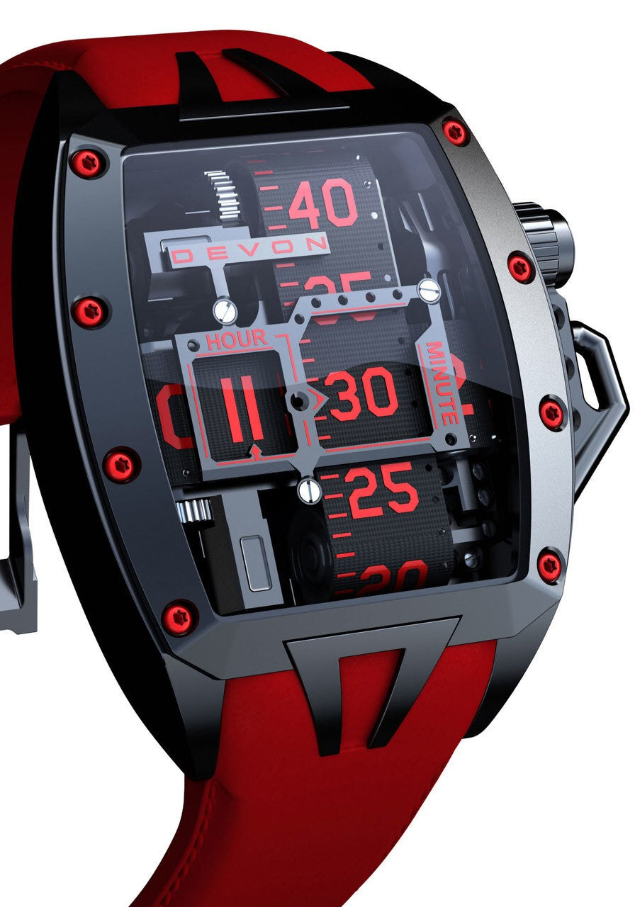 Devon Tread 2 Redrum – black dial with Arabic numerals, sapphire crystal