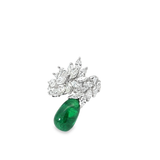 Emerald Drop Cocktail Ring in White 18K Gold with Diamonds