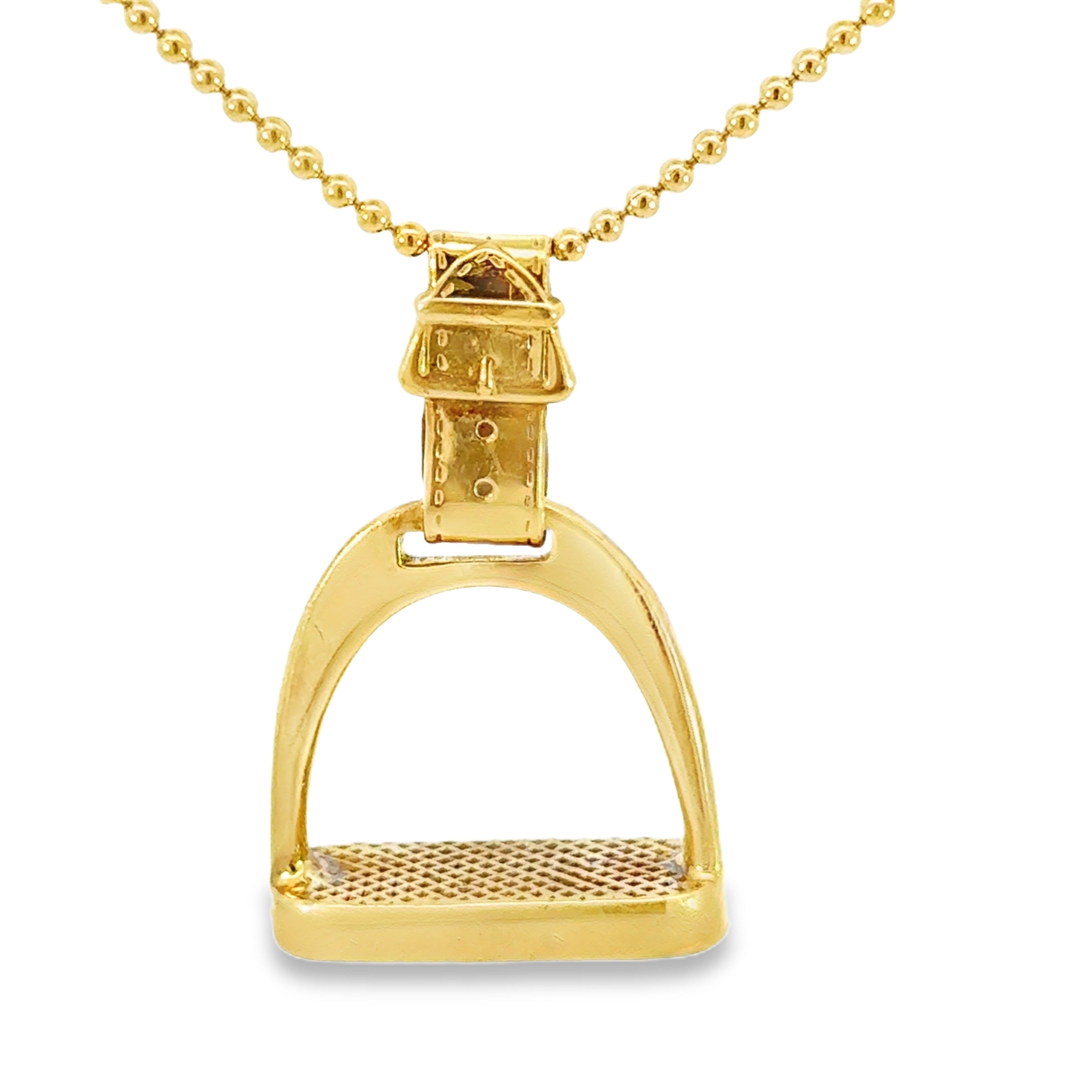 18K yellow gold equestrian stirrup pendant necklace with matching chain