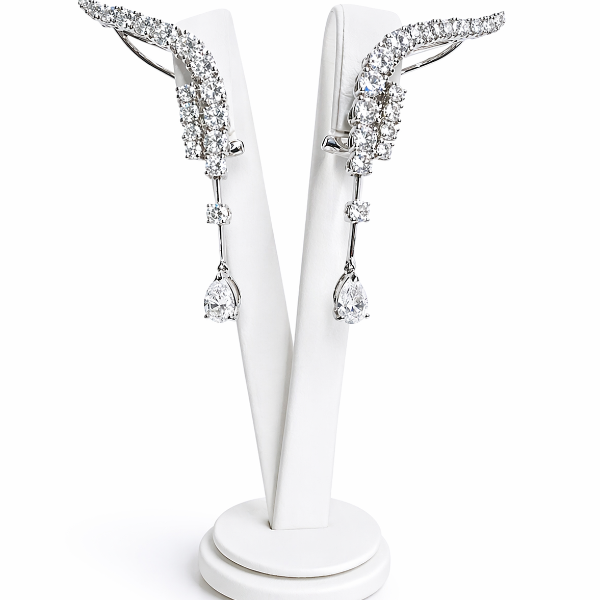 Stefan Hafner 18k white gold diamond ear climber drop earrings luxury jewelry detail