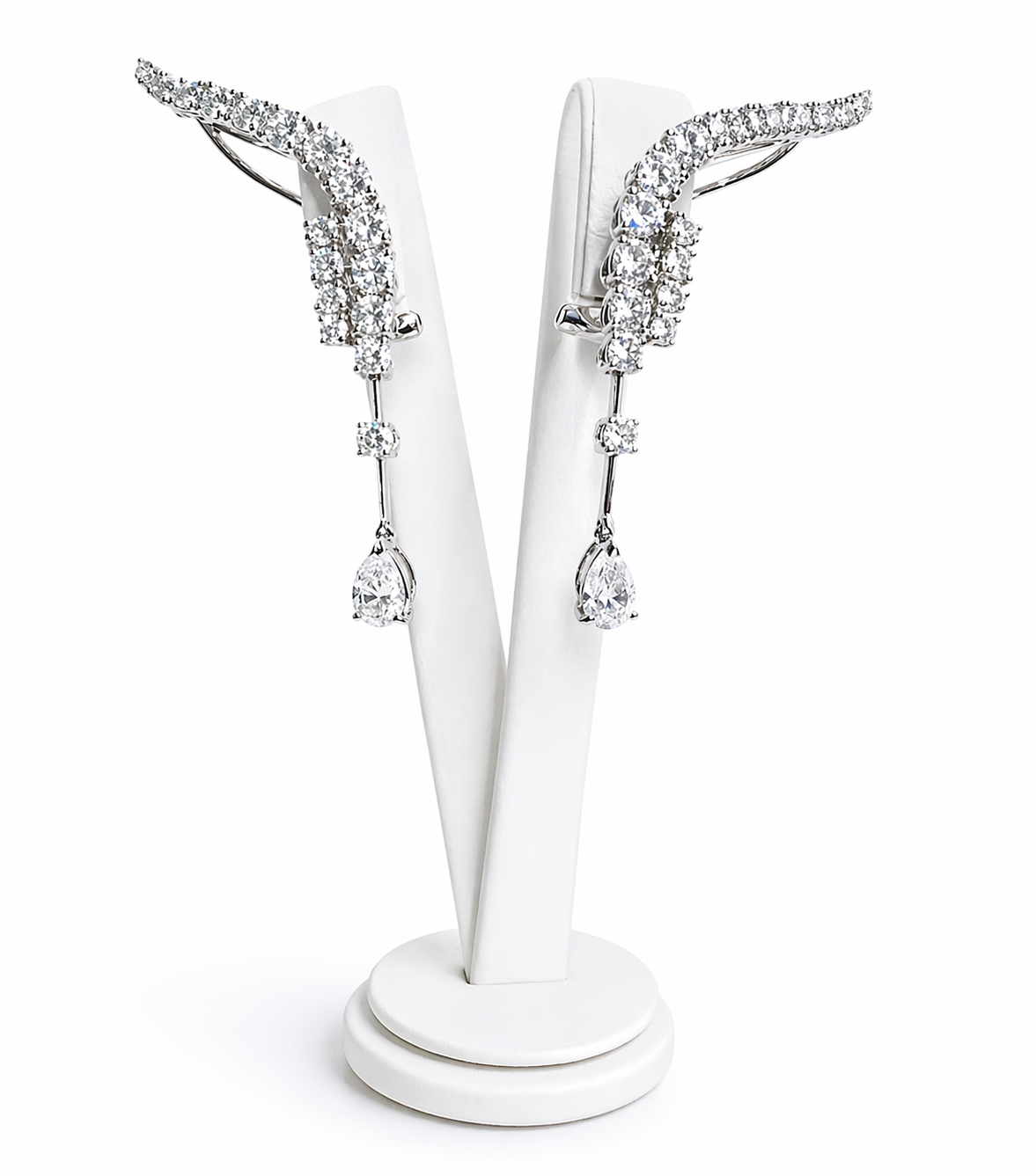 Stefan Hafner 18k white gold diamond ear climber drop earrings luxury jewelry detail