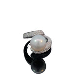 Hafner 18K White Gold Ring with Natural Pearl and 1.56 ct Brilliant Diamonds