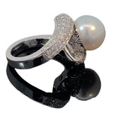 Hafner 18K White Gold Ring with Natural Pearl and 1.56 ct Brilliant Diamonds