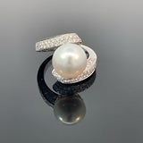 Hafner 18K White Gold Ring with Natural Pearl and 1.56 ct Brilliant Diamonds