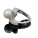 Hafner 18K White Gold Ring with Natural Pearl and 1.56 ct Brilliant Diamonds