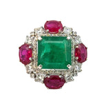 Ring with Emerald, Diamond and Rubies