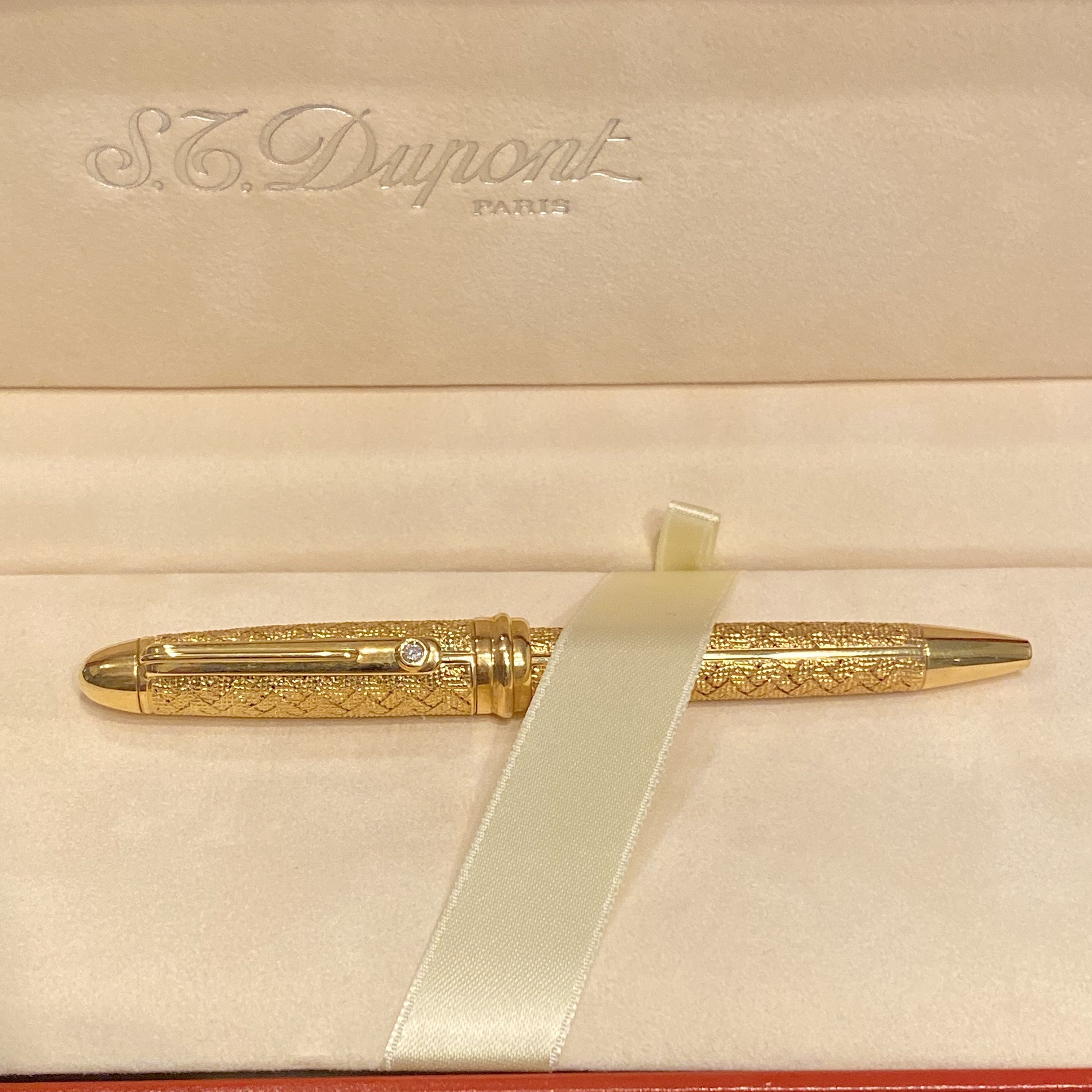 S.T. Dupont mini gold pen with diamond 0.05ct in original presentation box luxury writing instrument