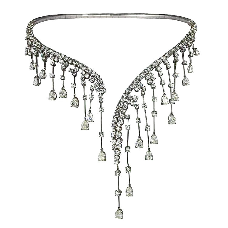 luxury Hafner diamond necklace cascading drop design white gold
