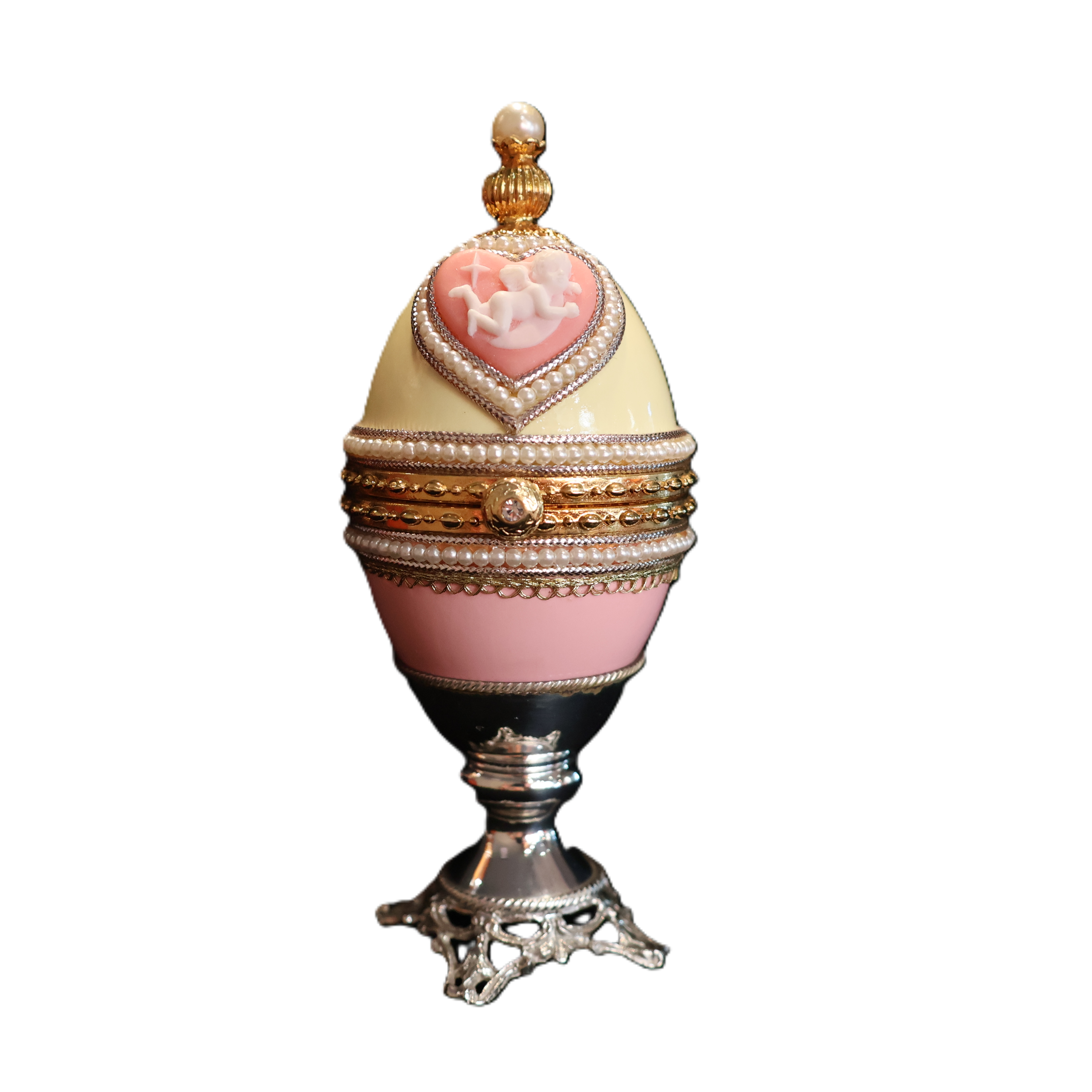 luxury porcelain egg cherub pearls gold handmade Italy Almaz Vienna