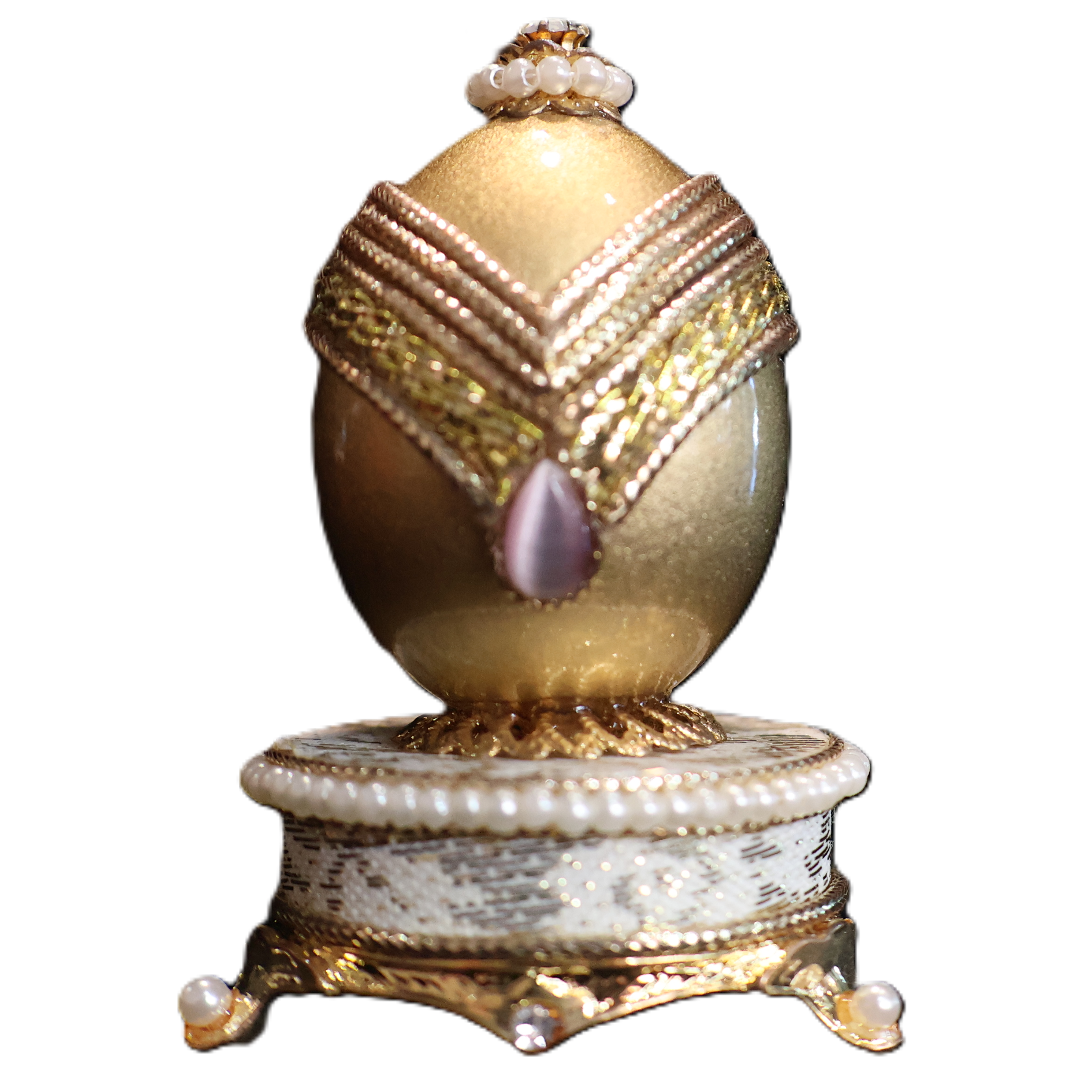 luxury gold ostrich egg jewelry box handmade Italy Almaz Vienna