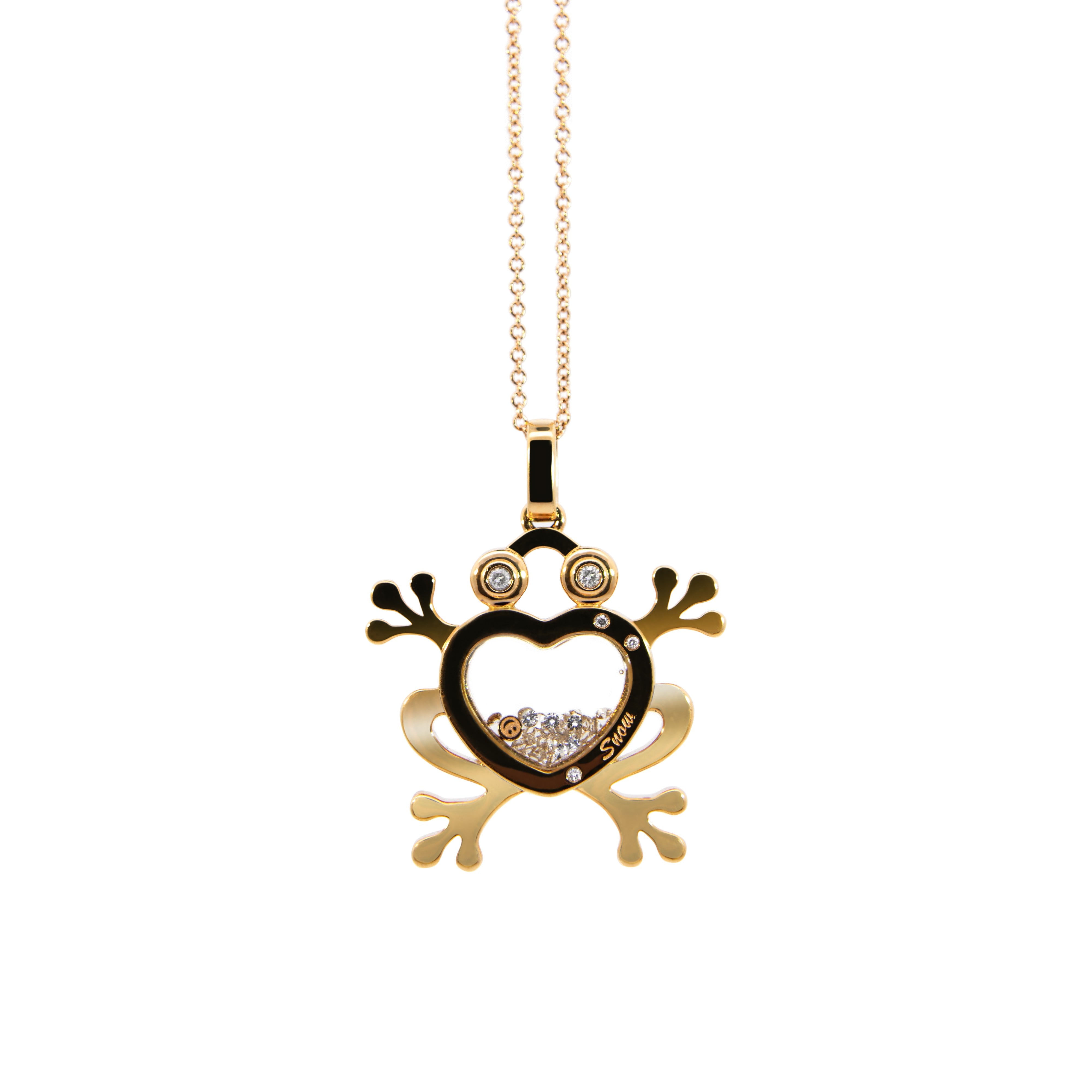 Ice Link 18k rose gold frog pendant with diamond details and heart design luxury charm