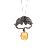 'Elephant' Set Necklace and Earrings with Giant Citrin and Green Diamonds