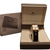 Maurice Lacroix 18K Massivgold Rechteckige Dressuhr | Schweizer Luxus | Lederband