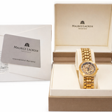 elegant gold plated Maurice Lacroix watch with skeleton mechanism and bracelet