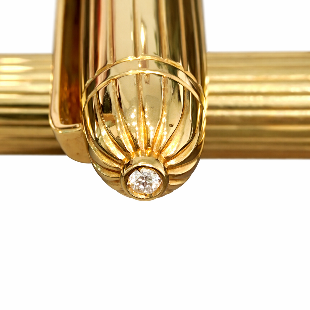 Montblanc gold fountain pen with 0.05ct diamond detail on white background