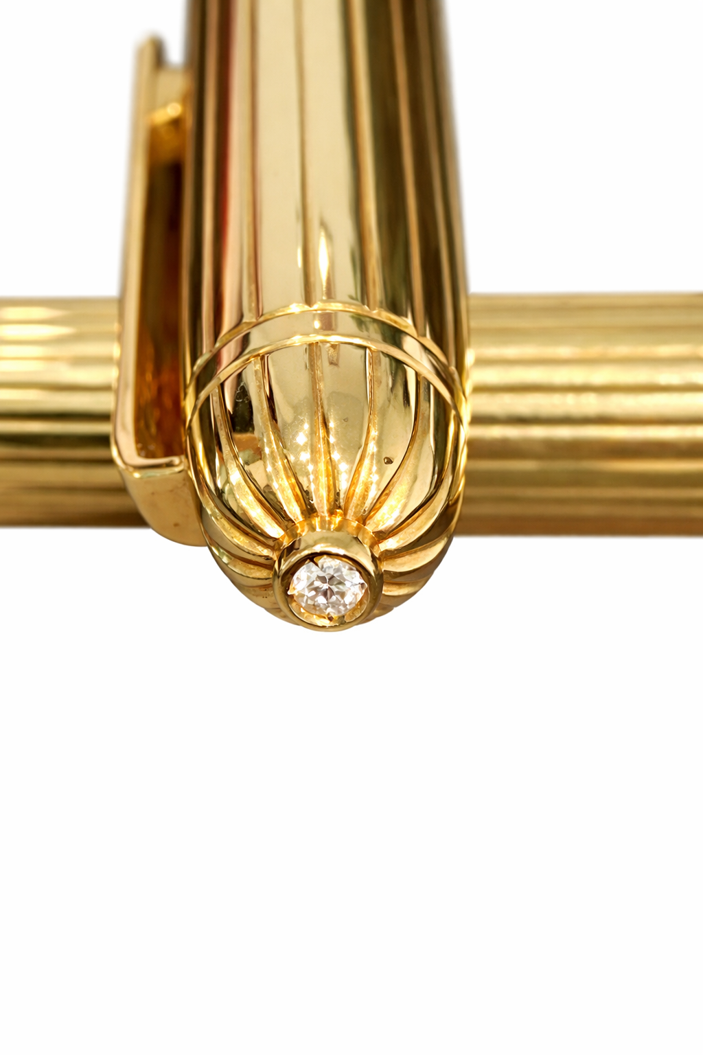 Montblanc gold fountain pen with 0.05ct diamond detail on white background
