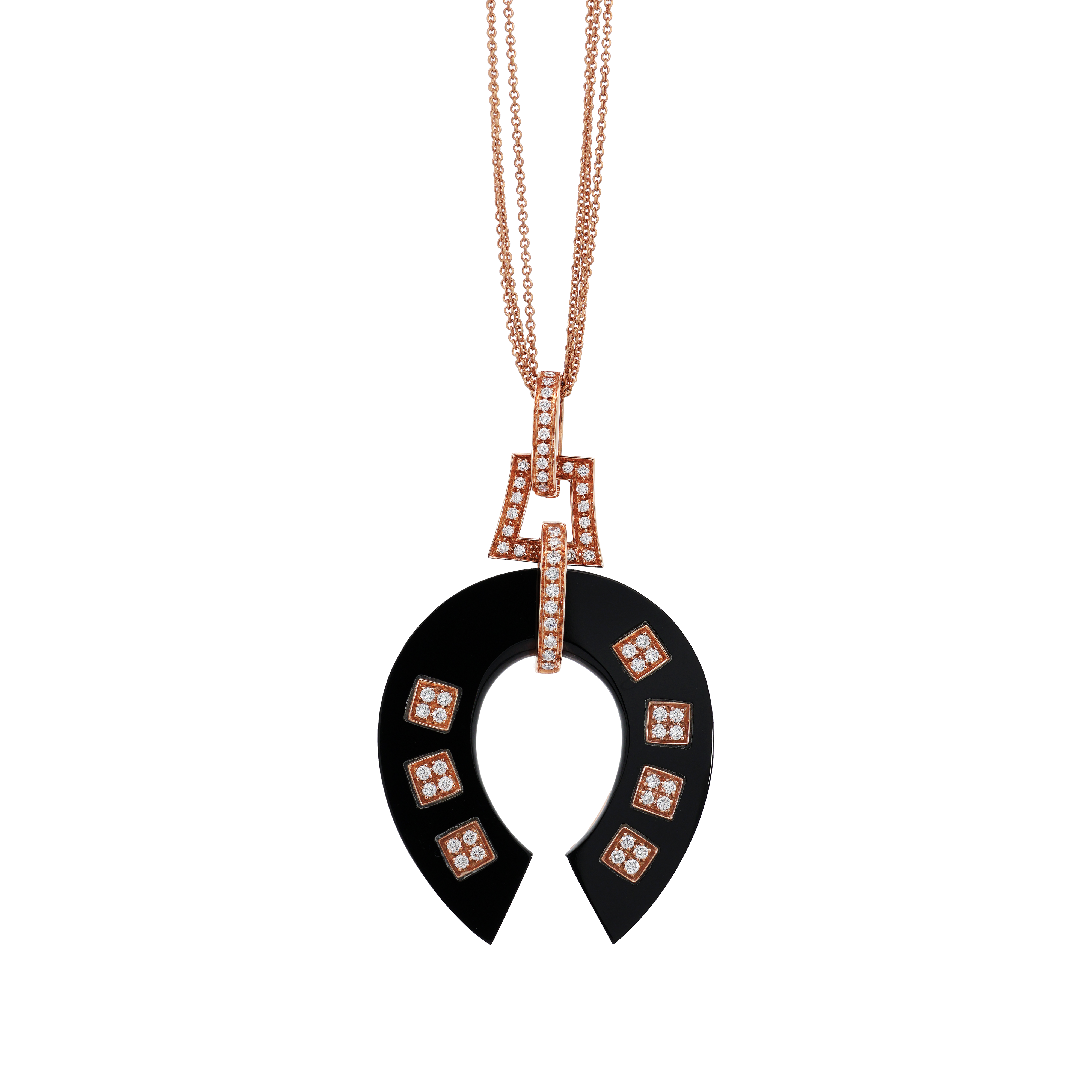 Luxury 18K rose gold pendant necklace with black onyx and brilliant diamonds