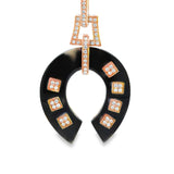 Horseshoe Lucky charm Diamond and Black Onyx Pendant in Rose Gold