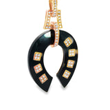 Horseshoe Lucky charm Diamond and Black Onyx Pendant in Rose Gold