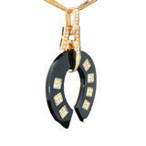 Horseshoe Lucky charm Diamond and Black Onyx Pendant in Rose Gold
