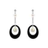 Onyx Earrings with Diamonds and Peals