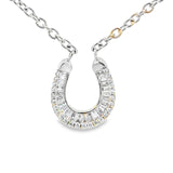 18K white gold horseshoe pendant necklace set with baguette and brilliant-cut diamonds, luxury equestrian lucky charm jewelry