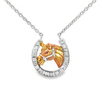 White & Rose Gold Horseshoe Equestrian Charm Necklace with Diamonds & Ruby Eye