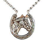 White & Rose Gold Horseshoe Equestrian Charm Necklace with Diamonds & Ruby Eye