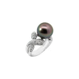 Black Tahitian  Pearl Ring with Diamonds