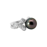 Black Tahitian  Pearl Ring with Diamonds