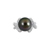 Black Tahitian  Pearl Ring with Diamonds