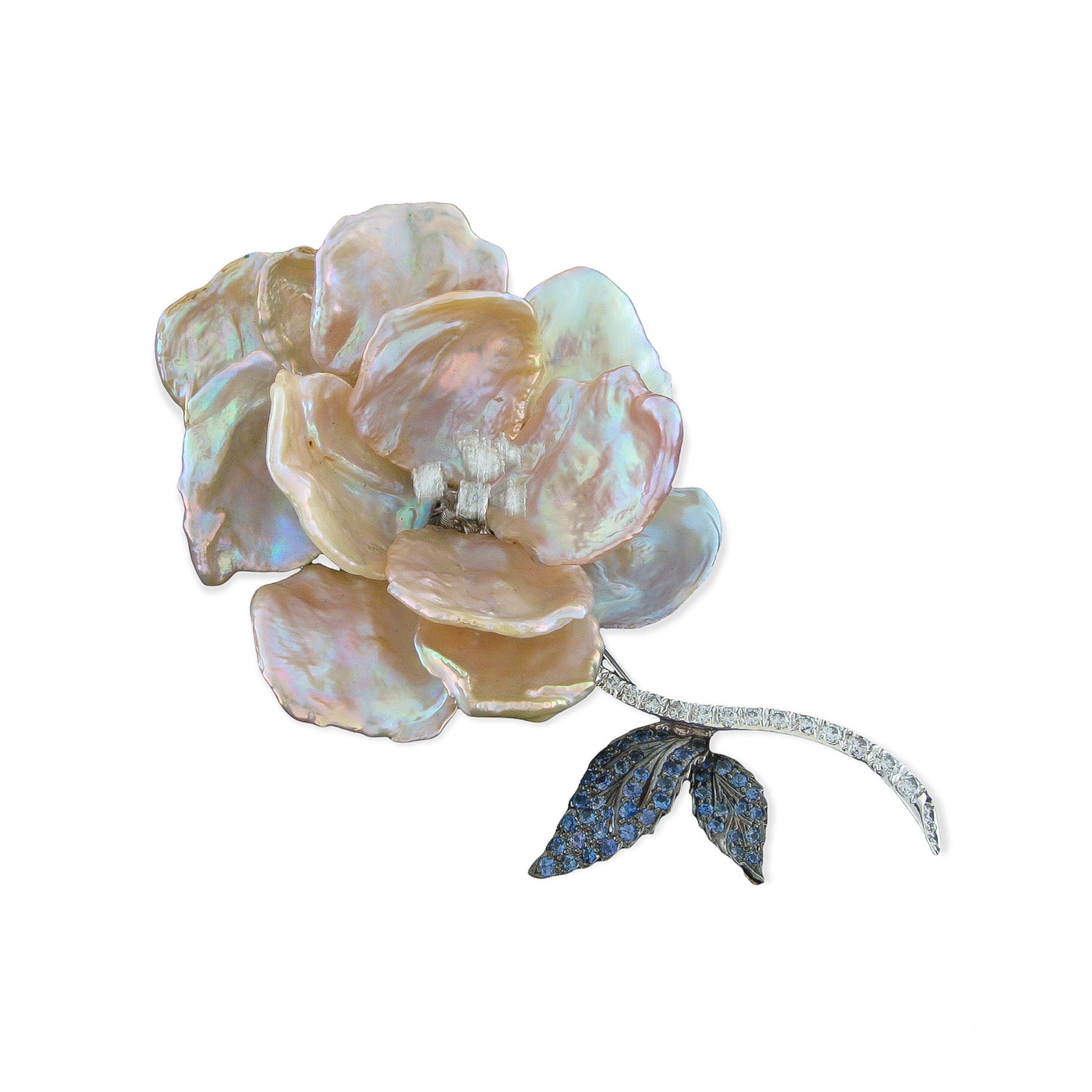 pearl flower brooch white gold diamonds sapphires