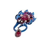 Flower ring Titanium with Rubellite and Diamonds