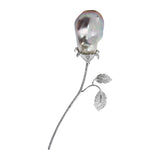 18K white gold rose brooch with baroque pearl and 2.07 ct diamond pavé leaves