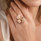 Handmade 18K Gold Coral & Diamond Floral Ring – Romantic Luxury Statement