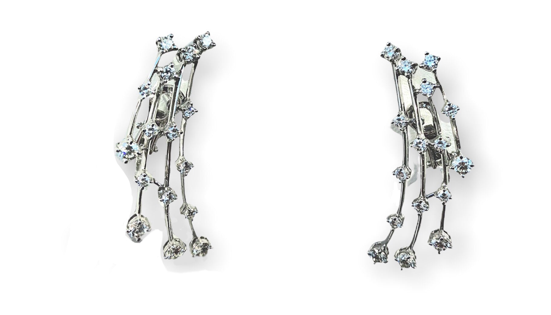Stefan Hafner white gold drop earrings with blue diamonds cascading design