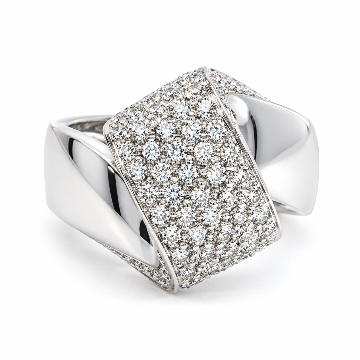Hafner 0.87 ct diamond pavé wrap cocktail ring in 18K white gold