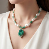 luxury emerald pearl earrings and necklace set