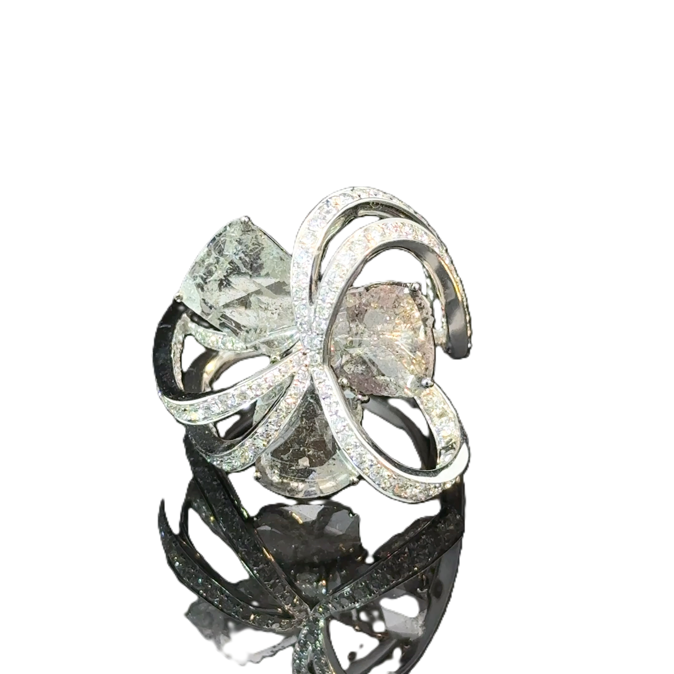 18K white gold ring with natural grey diamonds luxury design