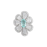 Flower Ring with Paraiba Tourmaline and Natural Diamond Crystals