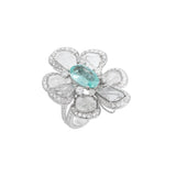 Flower Ring with Paraiba Tourmaline and Natural Diamond Crystals