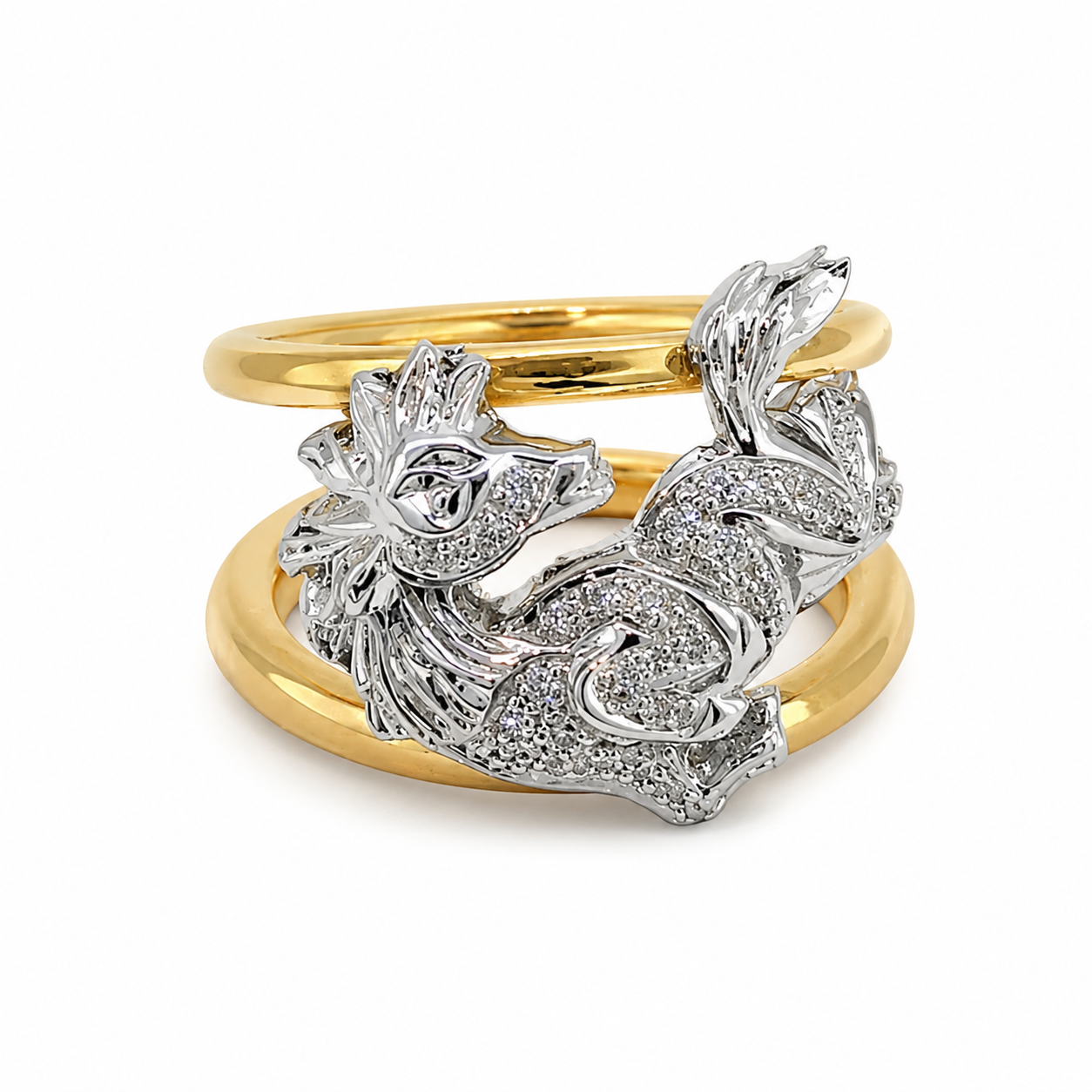 Luxury Almaz Jewellery horse ring in 18K white and yellow gold with diamonds