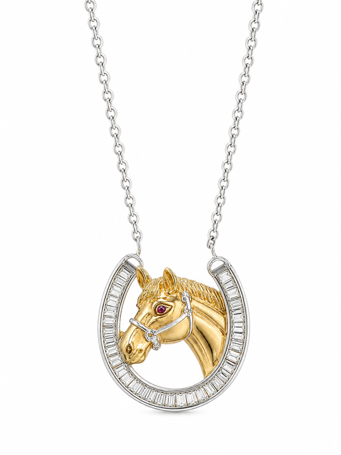 Luxury Horse Pendant Necklace in 18K White & Rose Gold with