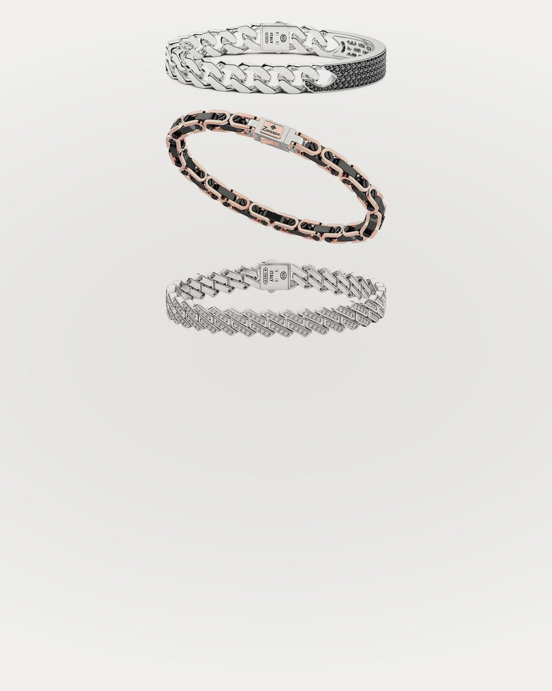 Zancan Herrenarmbänder aus Sterlingsilber, Roségold und Keramik