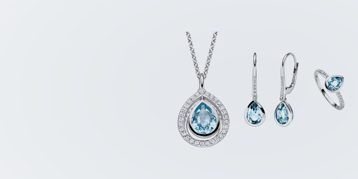 Viventy Anhänger, Ohrhänger und Ring aus Sterlingsilber mit Blautopas
