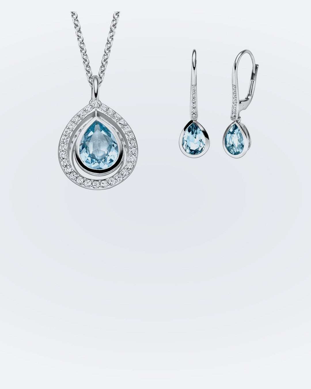 Viventy Anhänger, Ohrhänger und Ring aus Sterlingsilber mit Blautopas