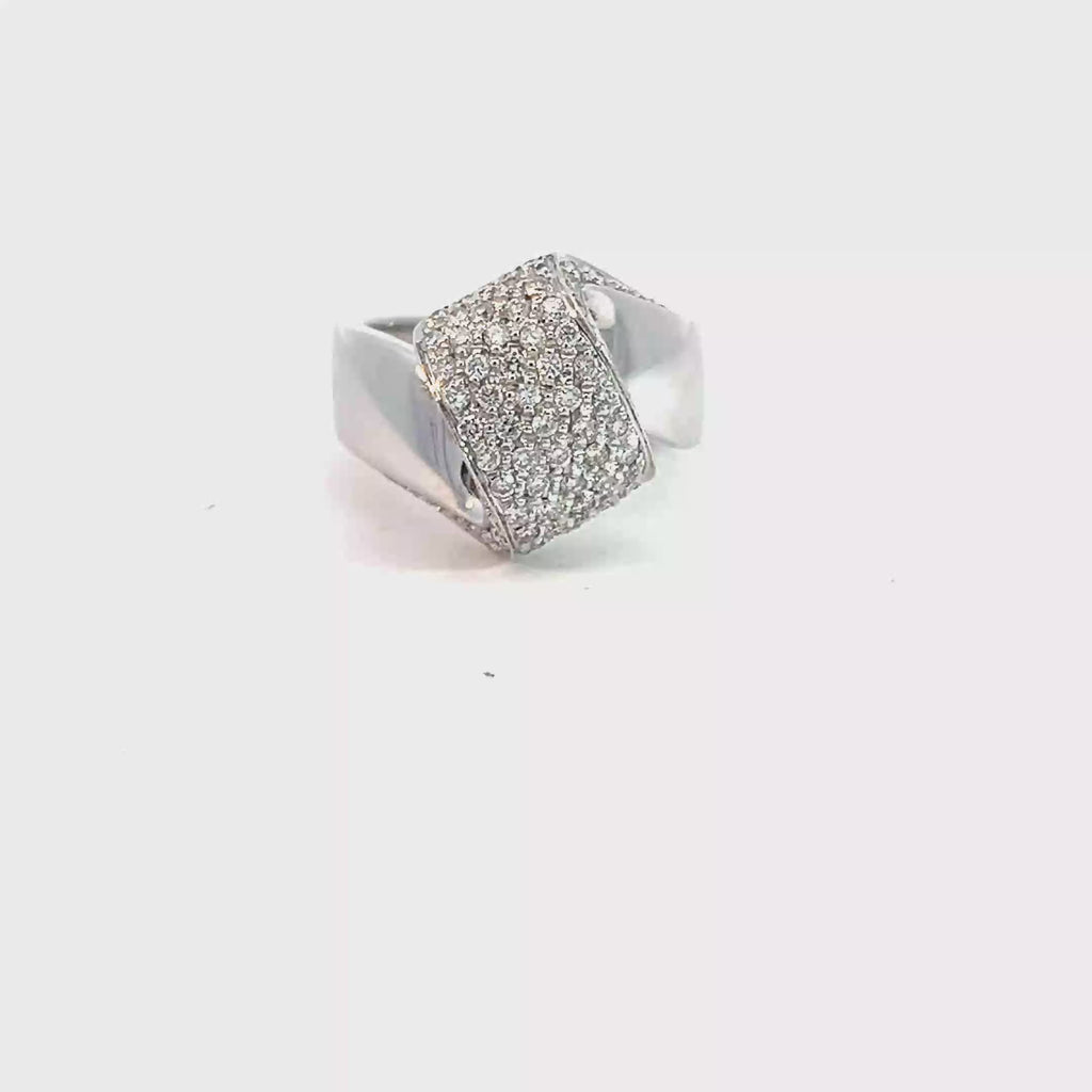 Hafner 18K white gold geometric diamond pavé cocktail ring front view