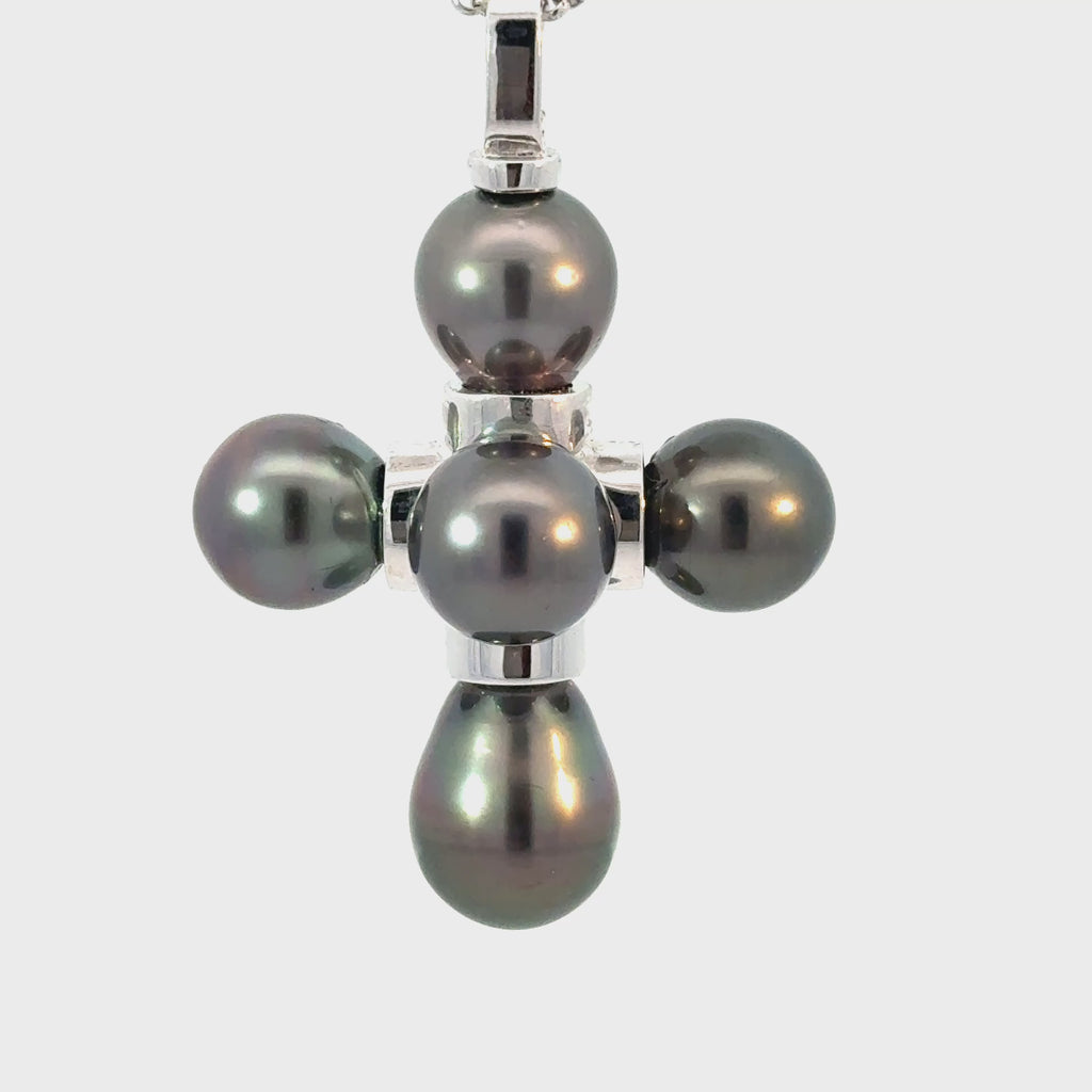 luxury black pearl cross pendant in white gold elegant jewelry