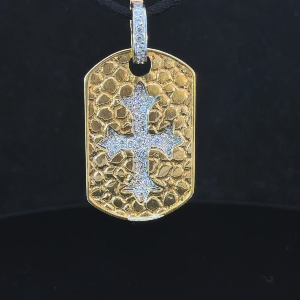 detailed gold cross pendant with natural diamonds